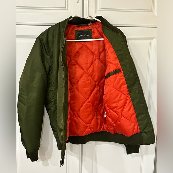 Men's Calvin Klein Olive Classic Nylon Bomber Jacket Size Small - Picture 2 of 11